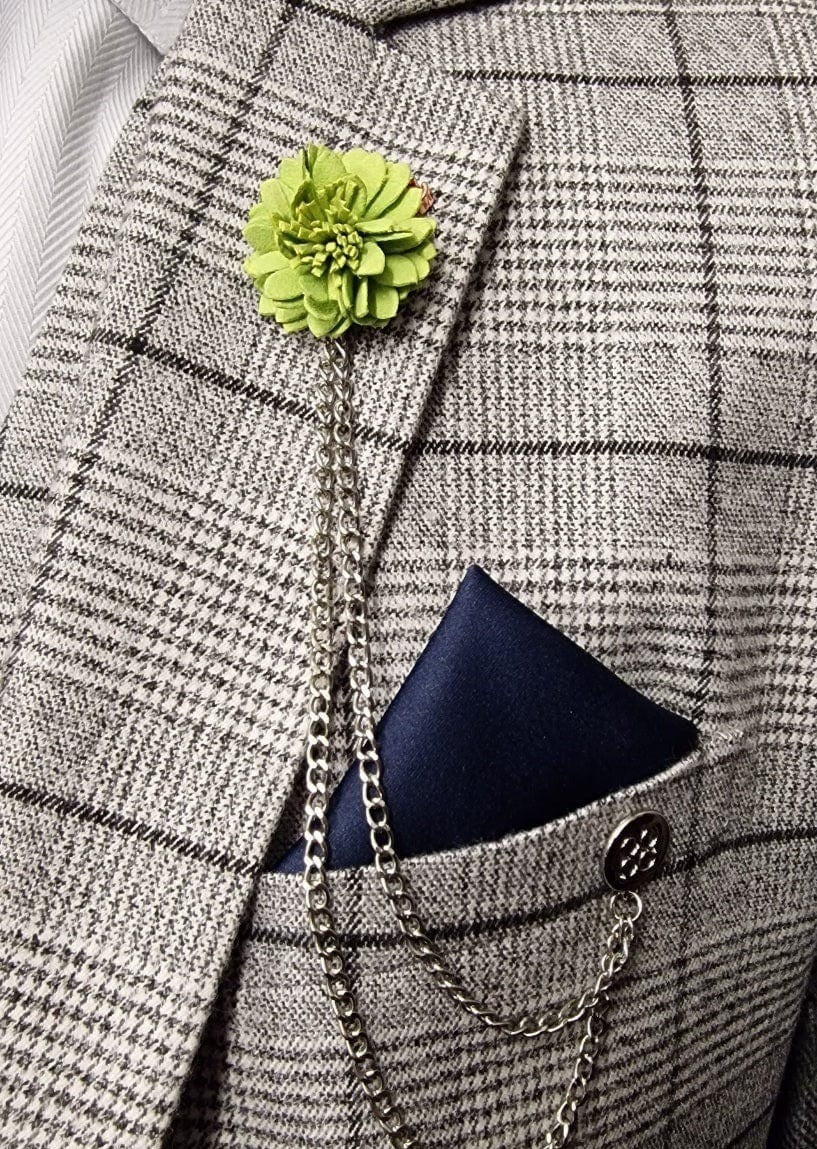 LIME GREEN FLOWER LAPEL PIN & CHAIN