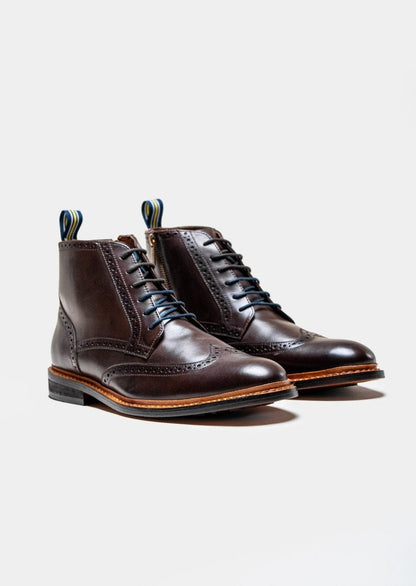ASHMOOR BROWN LEATHER BROGUE BOOTS