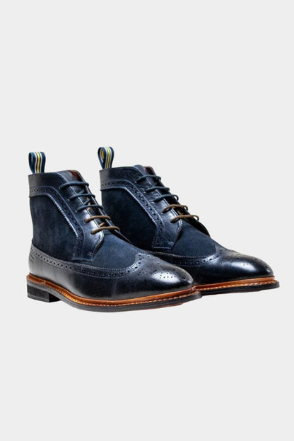 BOSWORTH NAVY LEATHER BROGUE BOOTS