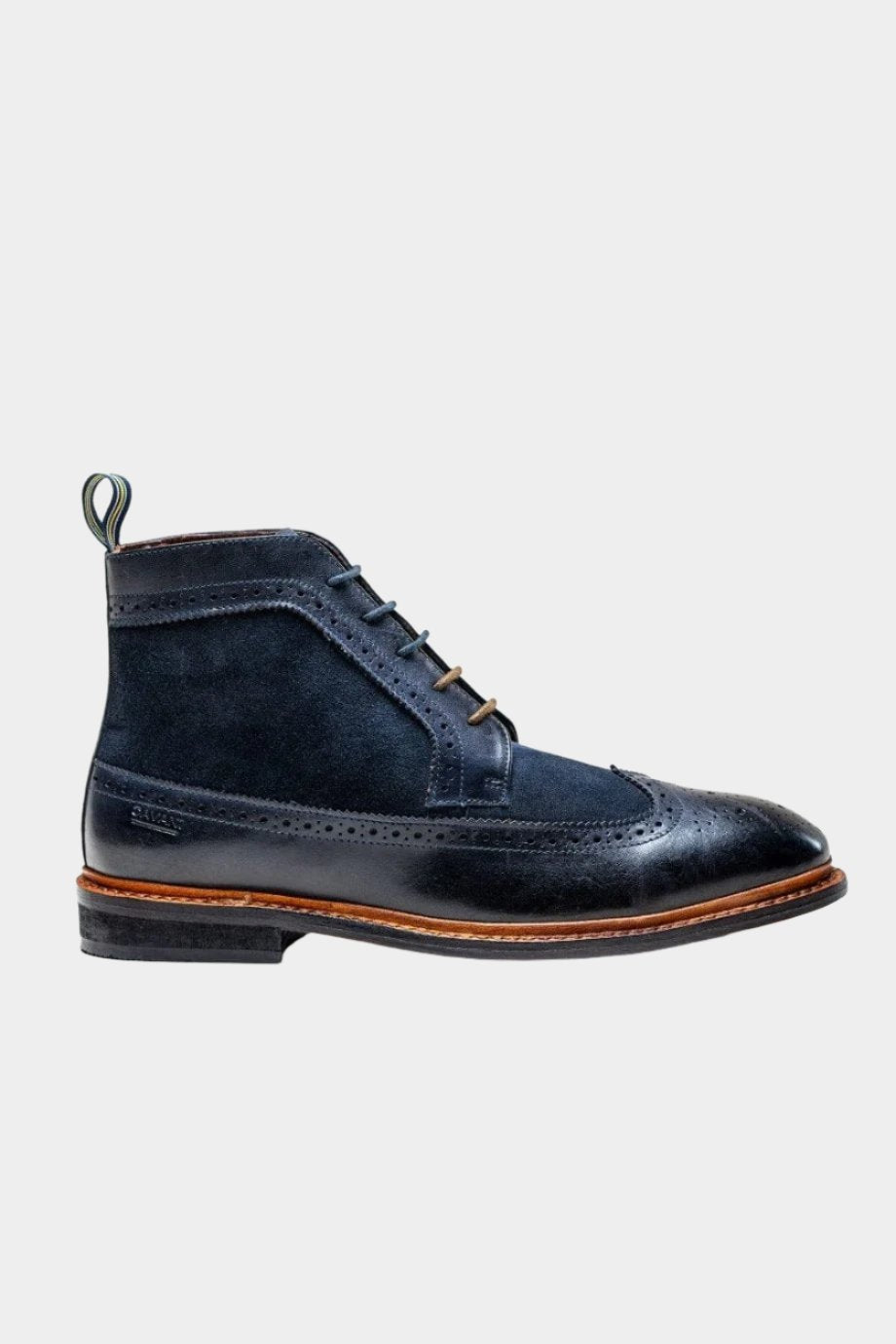 BOSWORTH NAVY LEATHER BROGUE BOOTS