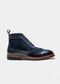 BOSWORTH NAVY LEATHER BROGUE BOOTS