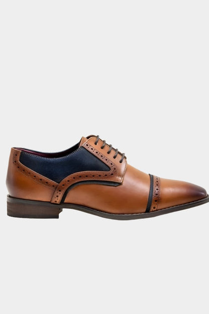 BRAGA TAN LEATHER SEMI BROGUE DERBY SHOES