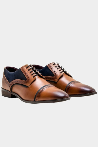 BRAGA TAN LEATHER SEMI BROGUE DERBY SHOES