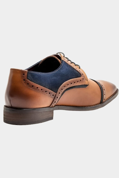 BRAGA TAN LEATHER SEMI BROGUE DERBY SHOES