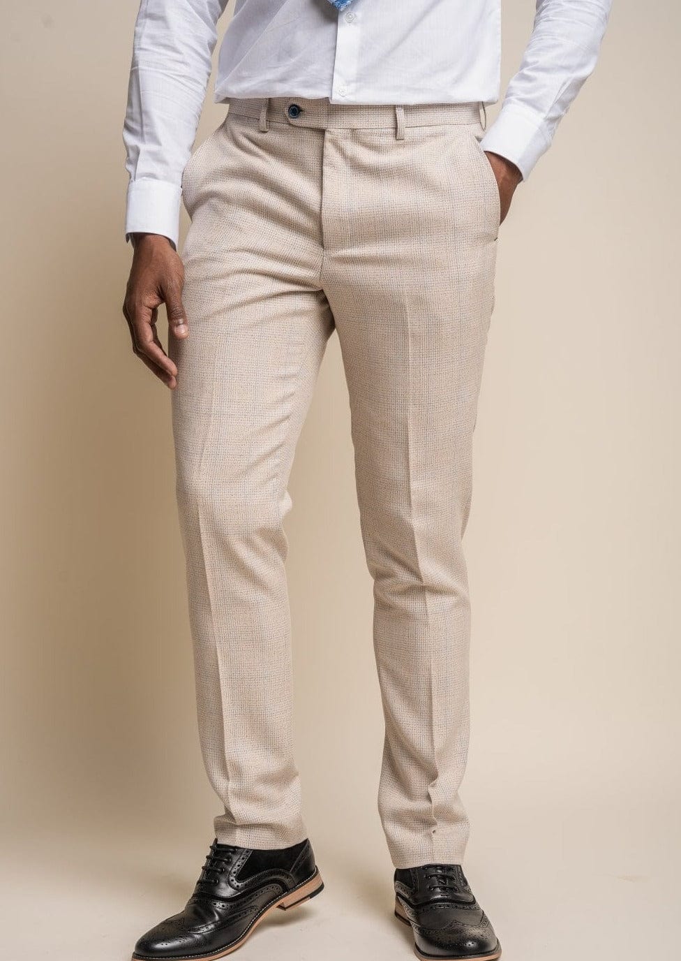 Men's Cotton Blend Pista Green & Yellow Checked Formal Trousers - Sojanya