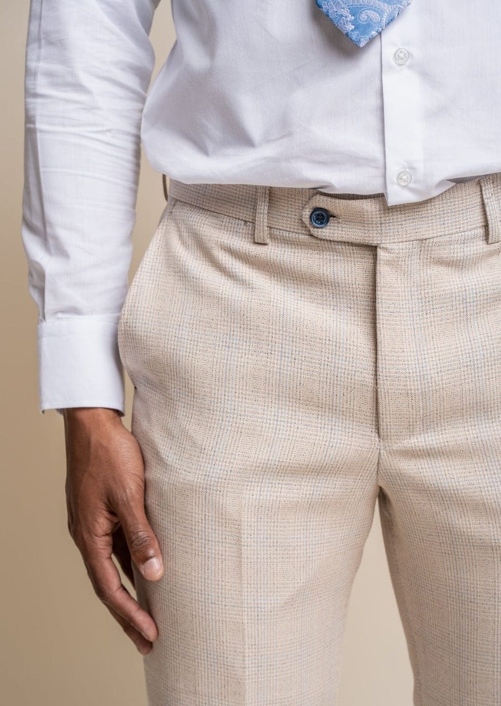 Buy Peter England Men Beige Check Slim Fit Formal Trousers online