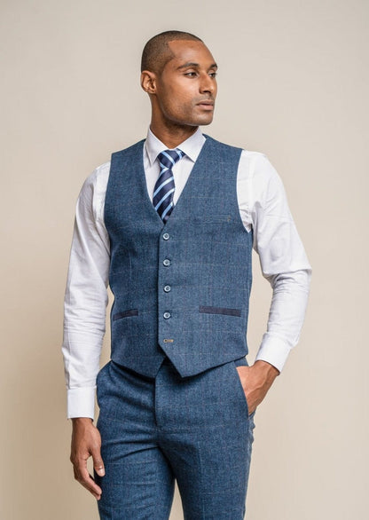 CARNEGI NAVY BLUE TWEED CHECK WAISTCOAT