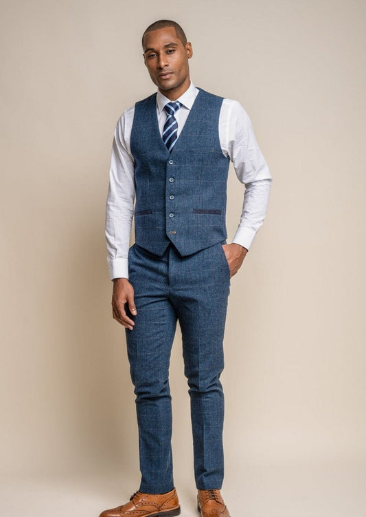 CARNEGI NAVY BLUE TWEED CHECK WAISTCOAT