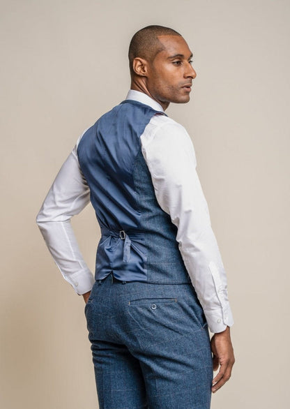 CARNEGI NAVY BLUE TWEED CHECK WAISTCOAT