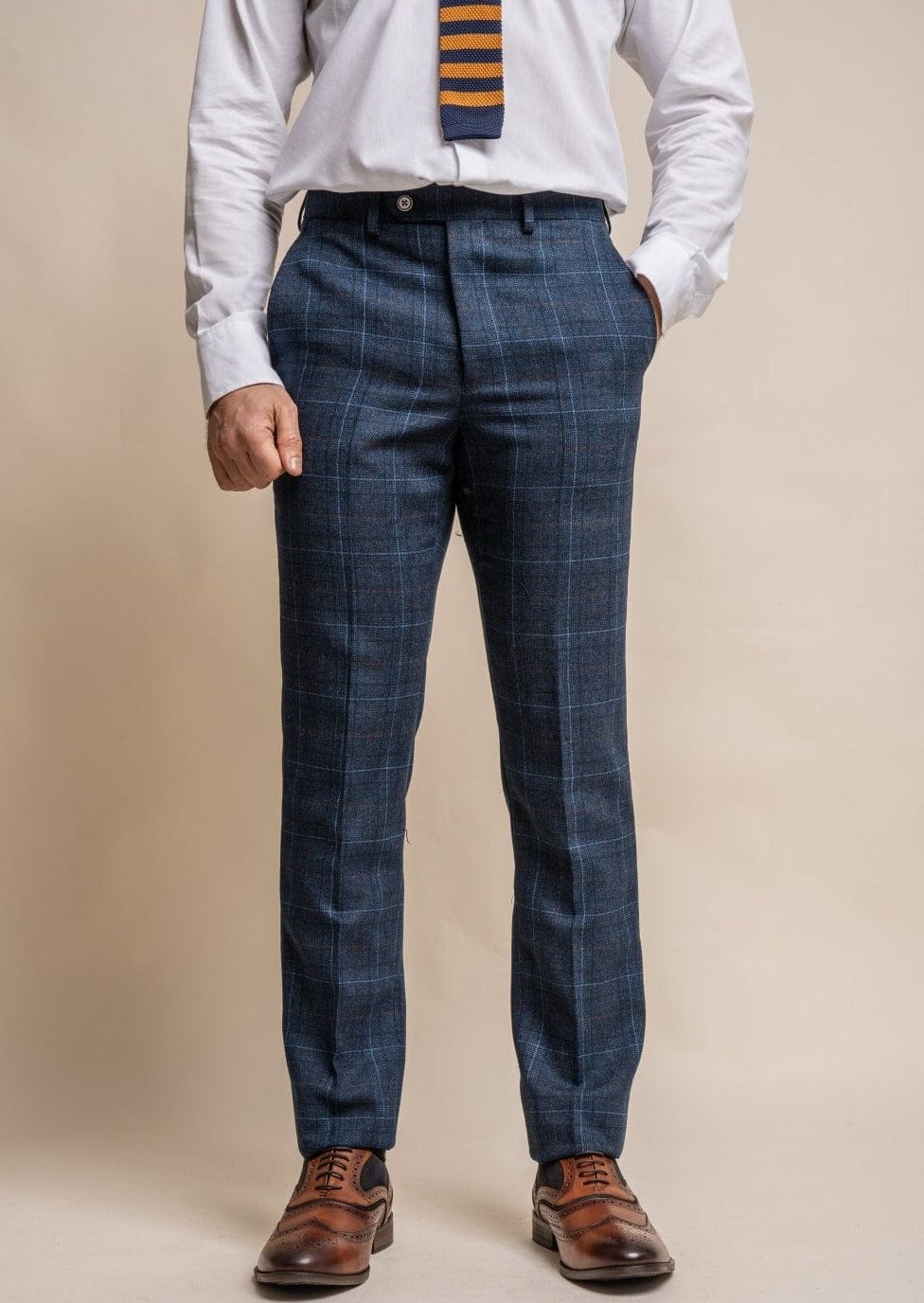 CODY NAVY TWEED CHECK TROUSERS