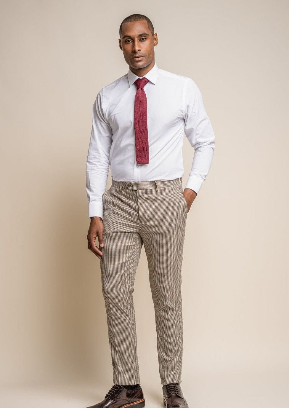 Cavani Elwood Tan Houndstooth Trousers | Menz Suits