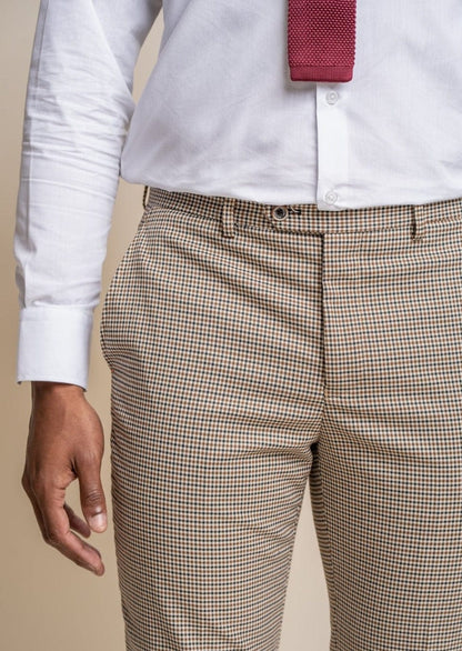 ELWOOD TAN HOUNDSTOOTH TROUSERS