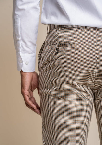 ELWOOD TAN HOUNDSTOOTH TROUSERS
