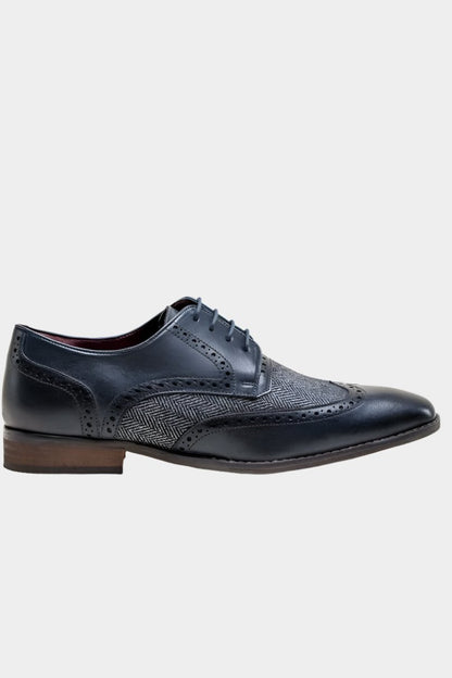 FARO NAVY LEATHER BROGUE TWEED CONTRAST SHOES