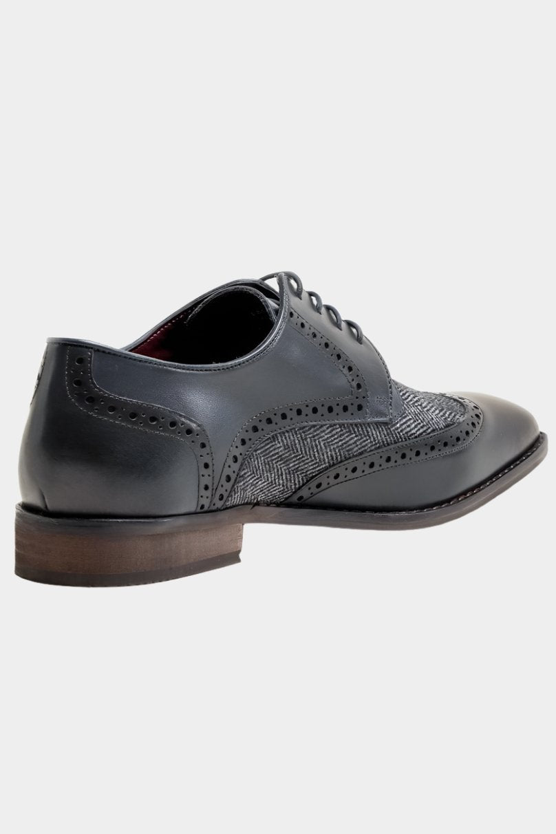 FARO NAVY LEATHER BROGUE TWEED CONTRAST SHOES