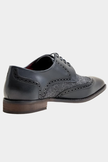 FARO NAVY LEATHER BROGUE TWEED CONTRAST SHOES