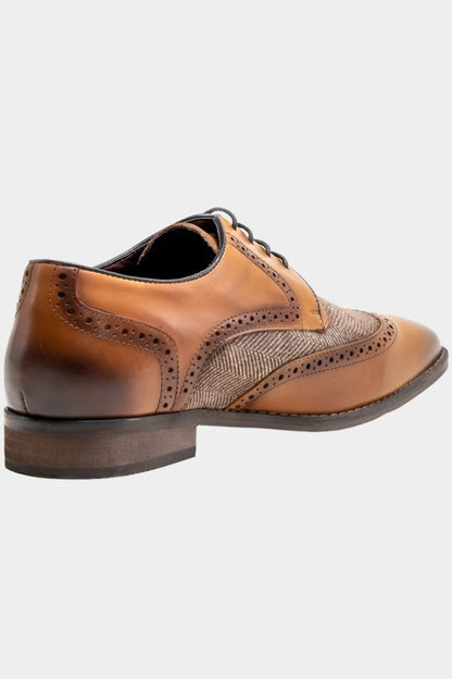 FARO TAN LEATHER BROGUE TWEED CONTRAST SHOES