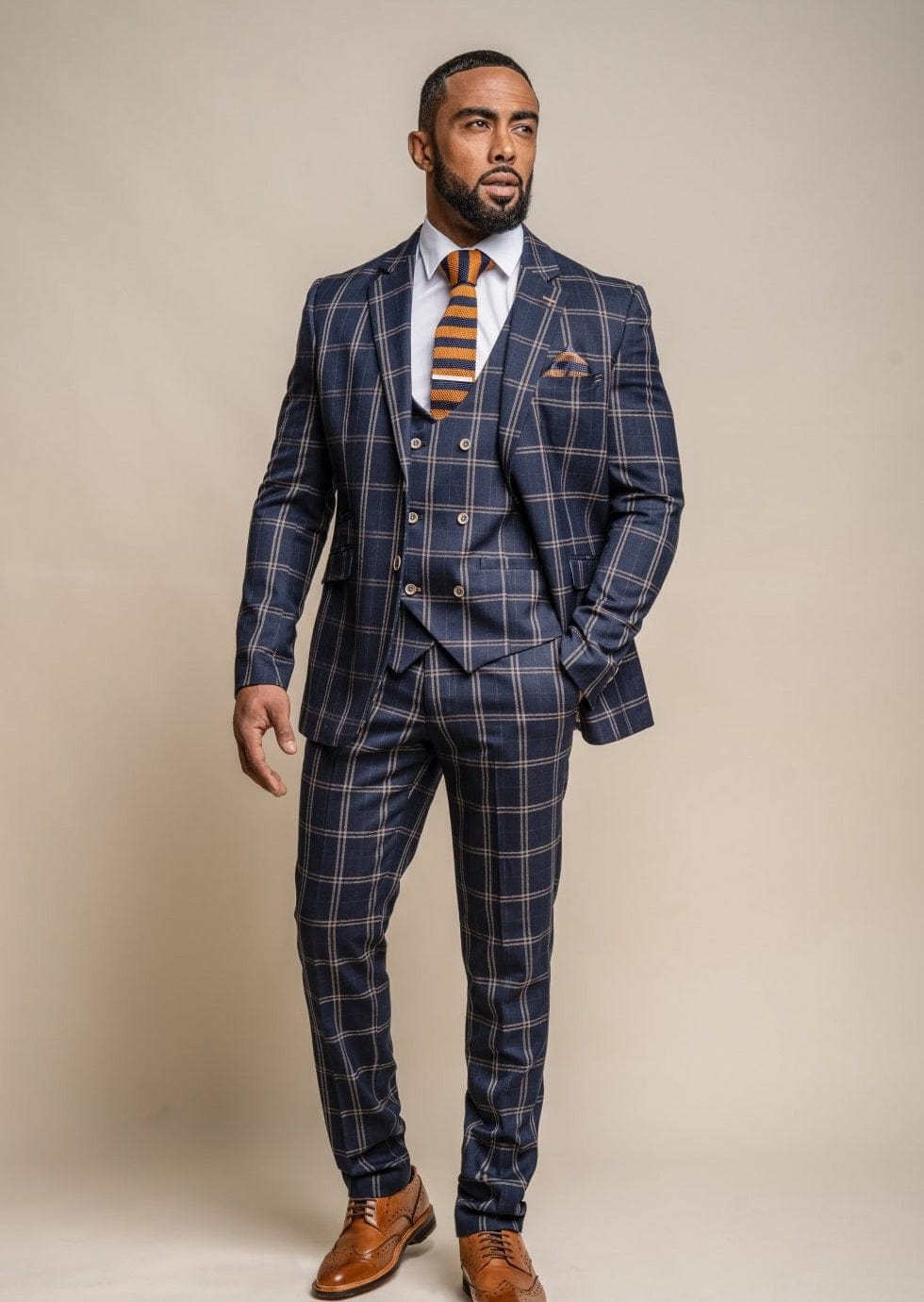 HARDY NAVY CHECK 3-PIECE SUIT