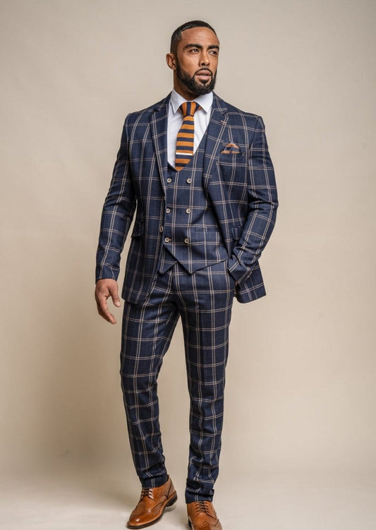 HARDY NAVY CHECK 3-PIECE SUIT