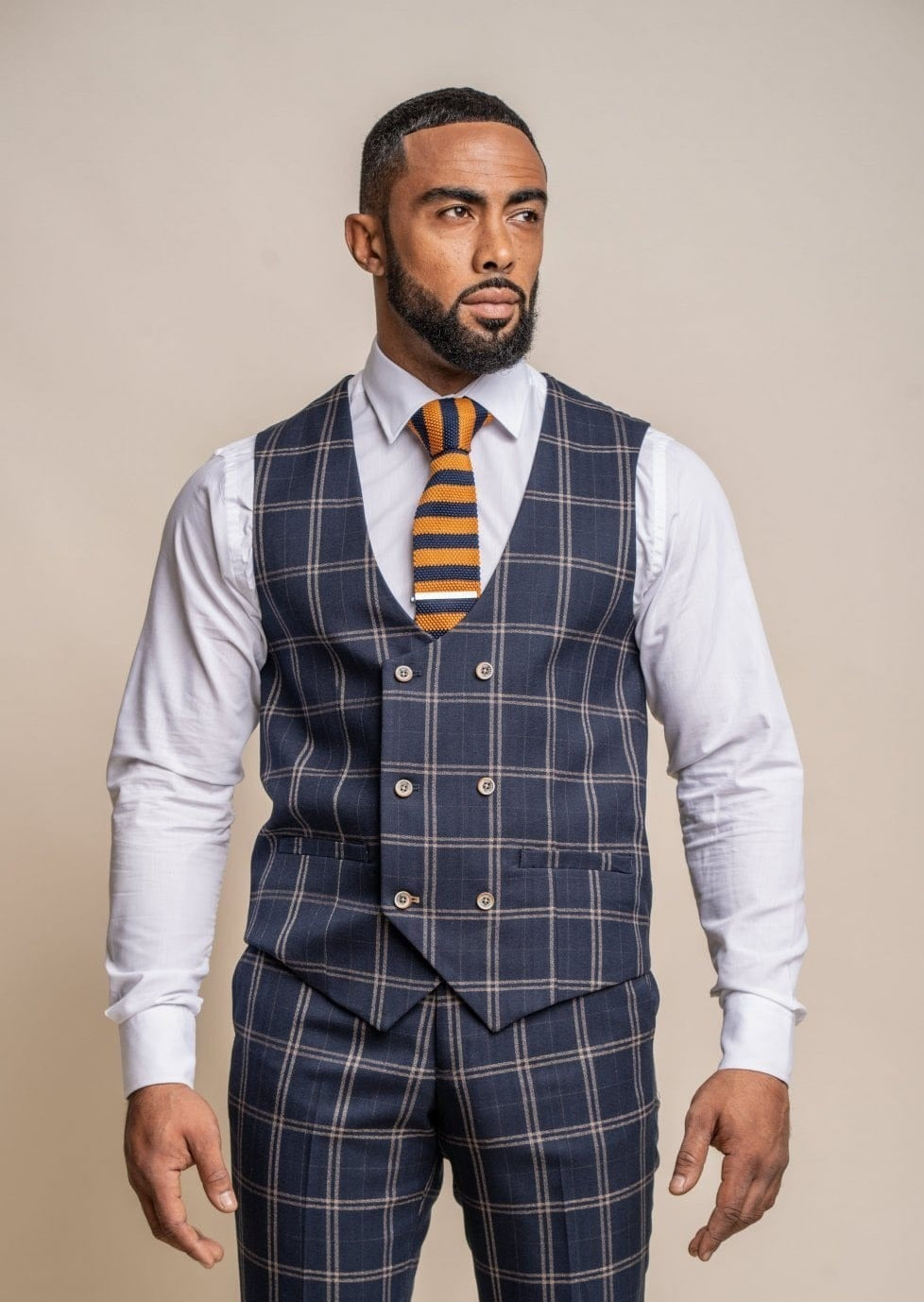HARDY NAVY CHECK 3-PIECE SUIT
