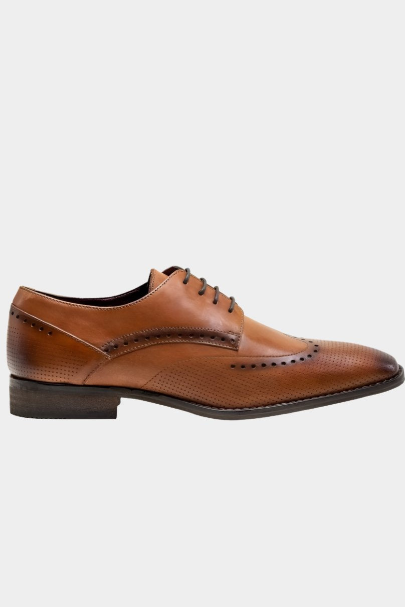 LISBON TAN LEATHER SEMI WINGTIP SHOES