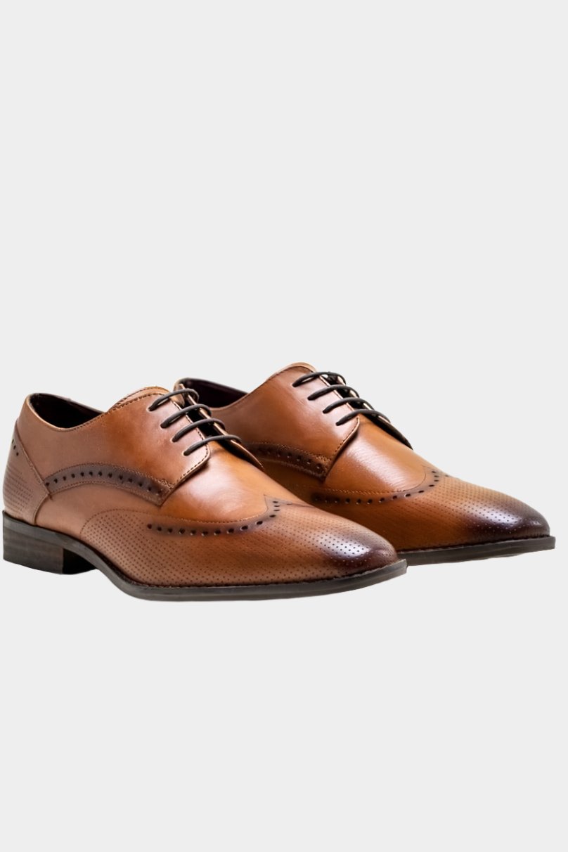 LISBON TAN LEATHER SEMI WINGTIP SHOES