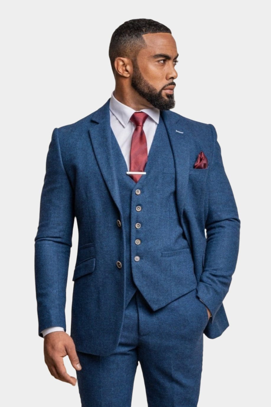 Mens blue tweed outlet 3 piece suit